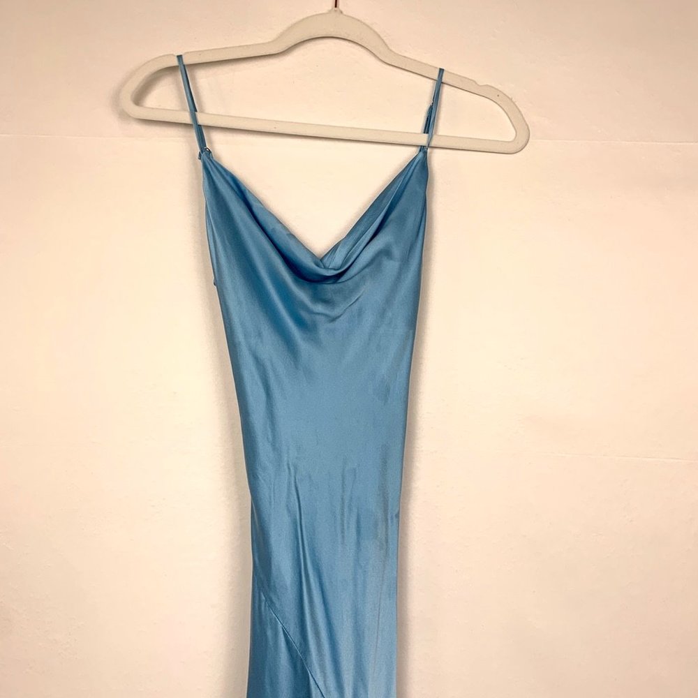 NWT Nicholas x Revolve Simone Silk Maxi Dress Belted Slit Gown Sky Blue 2 - Picture 5 of 12